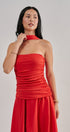 Strapless Ruched Bodice Asymmetrical Midi Dress in Red - Women's Cocktail Dresses | Urban Daizy