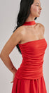 Strapless Ruched Bodice Asymmetrical Midi Dress in Red - Women's Cocktail Dresses | Urban Daizy