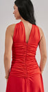 Strapless Ruched Bodice Asymmetrical Midi Dress in Red - Women's Cocktail Dresses | Urban Daizy