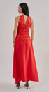 Strapless Ruched Bodice Asymmetrical Midi Dress in Red - Women's Cocktail Dresses | Urban Daizy
