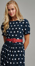 Polka Dot Belted Puff Sleeve Midi Dress in Navy - Women's Casual Dresses | Urban Daizy
