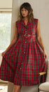 Hearthside Tartan Midi Dress in Red - Women's Cocktail Dresses | Urban Daizy