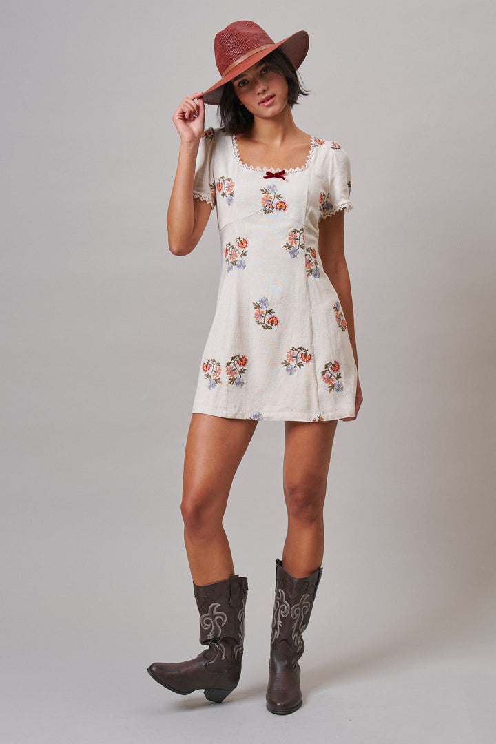 Heirloom Embroidered Mini Dress in Ivory - Women's Casual Dresses | Urban Daizy