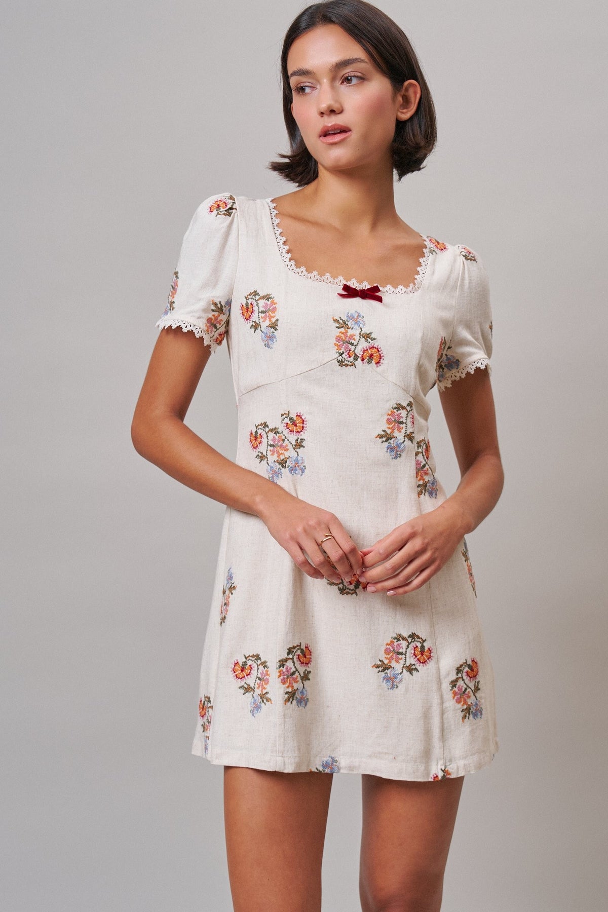 Heirloom Embroidered Mini Dress in Ivory - Women's Casual Dresses | Urban Daizy