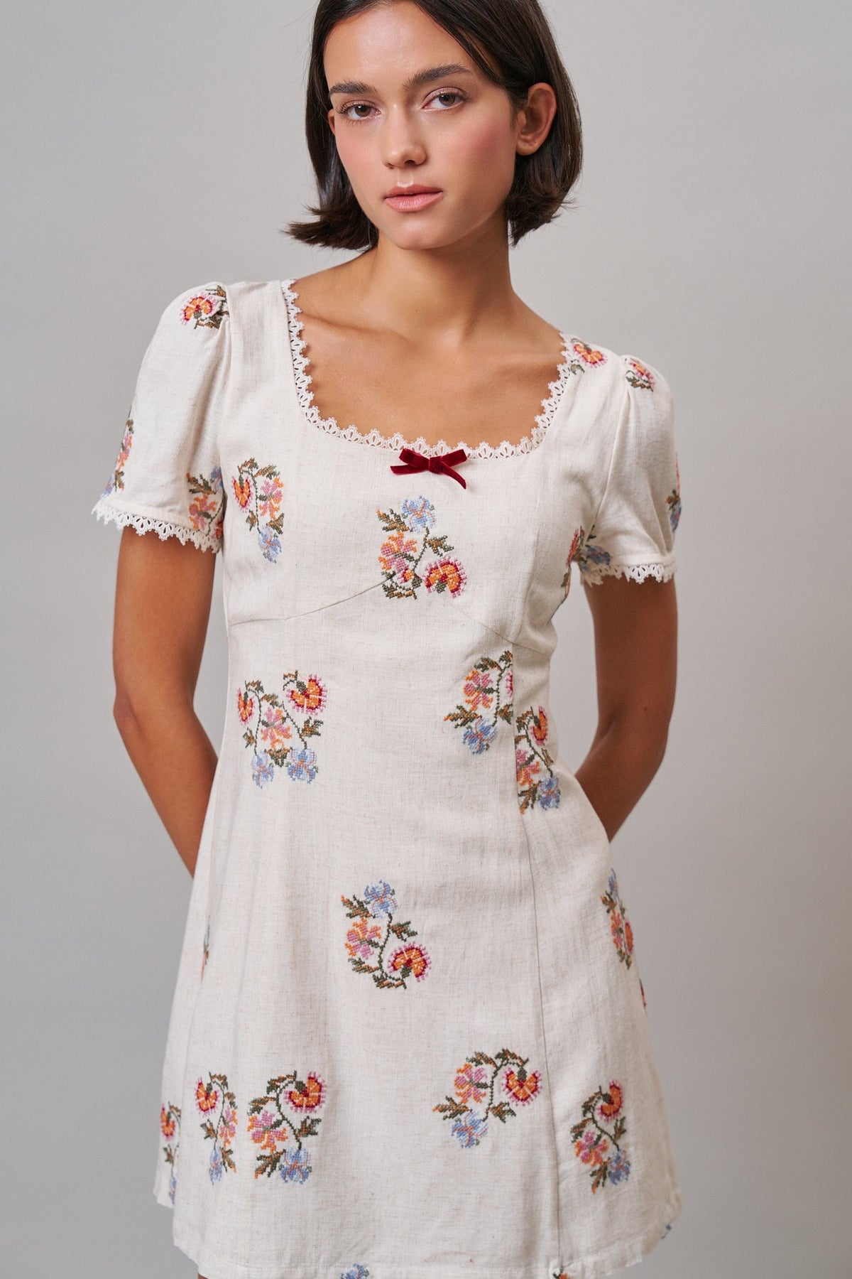 Heirloom Embroidered Mini Dress in Ivory - Women's Casual Dresses | Urban Daizy