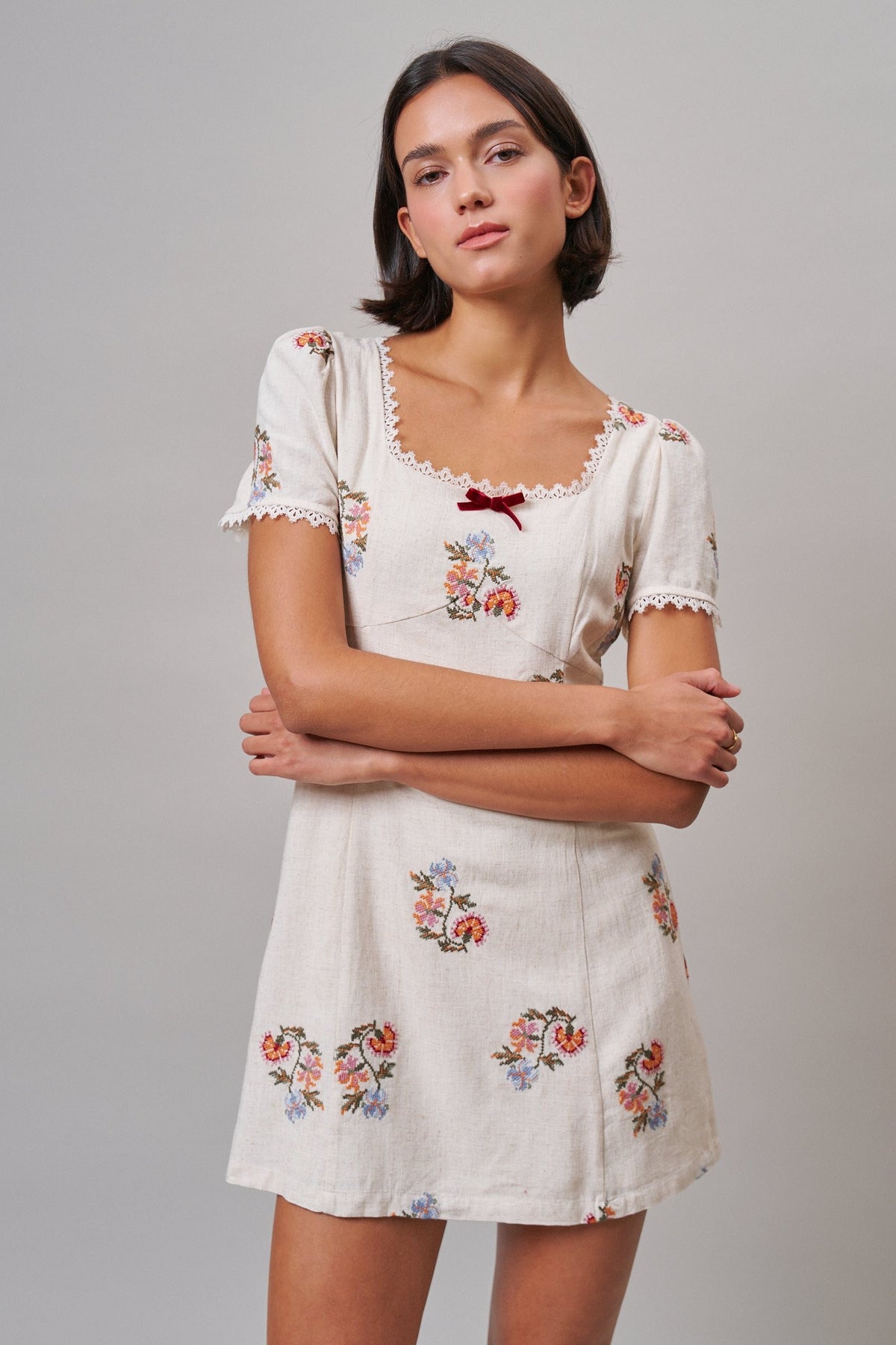 Heirloom Embroidered Mini Dress in Ivory - Women's Casual Dresses | Urban Daizy