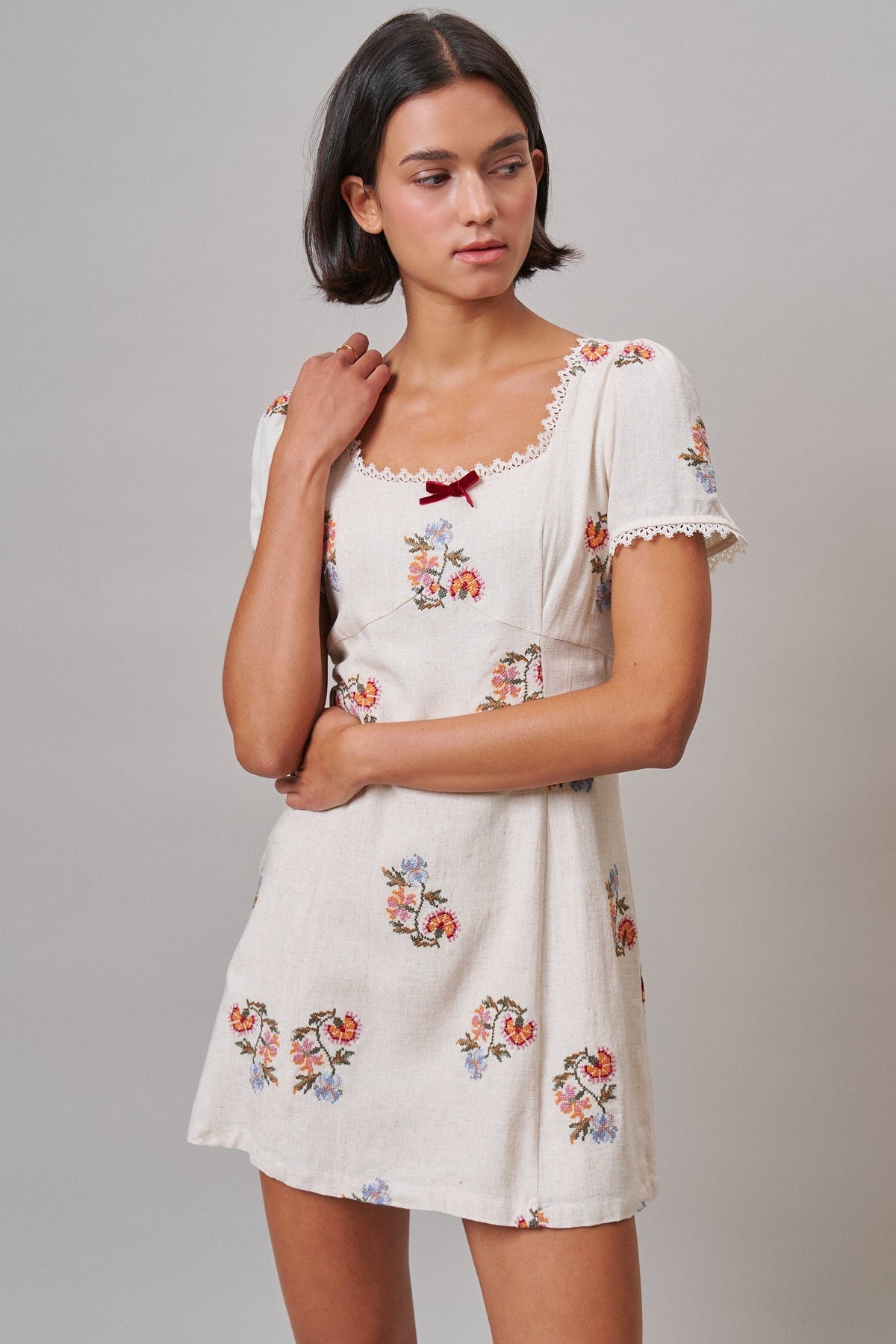 Heirloom Embroidered Mini Dress in Ivory - Women's Casual Dresses | Urban Daizy