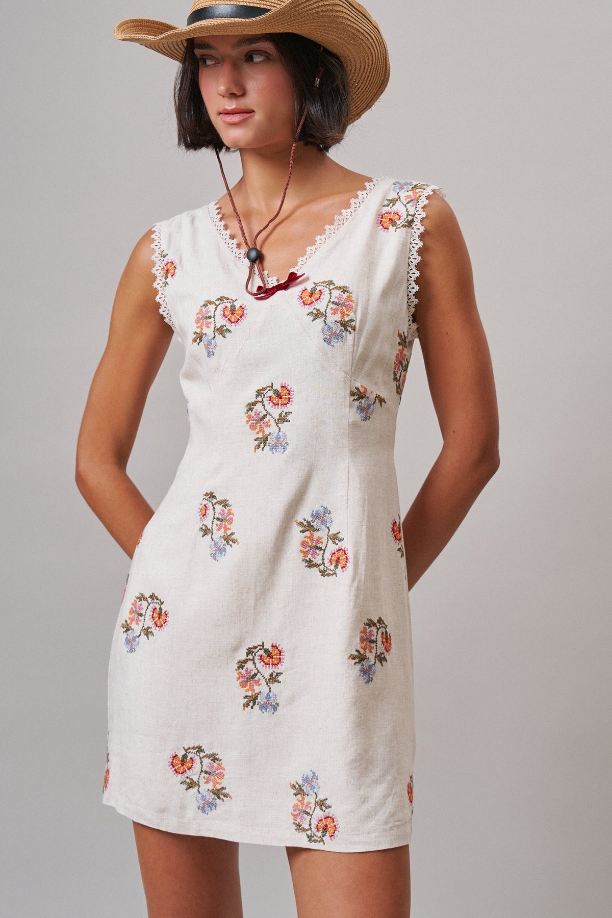 Wildflower Embroidered Mini Dress in Ivory - Women's Casual Dresses | Urban Daizy
