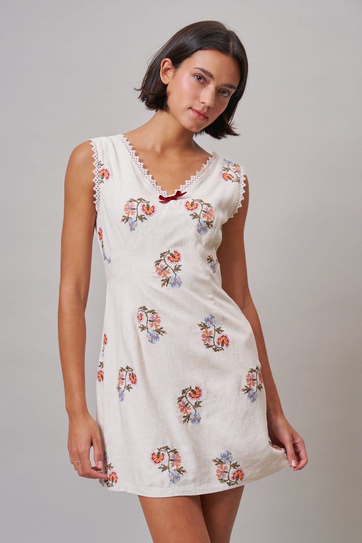 Wildflower Embroidered Mini Dress in Ivory - Women's Casual Dresses | Urban Daizy