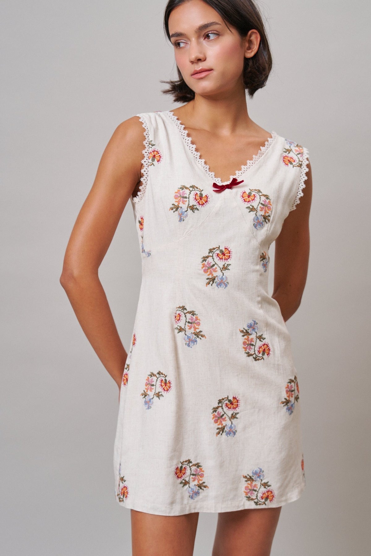 Wildflower Embroidered Mini Dress in Ivory - Women's Casual Dresses | Urban Daizy