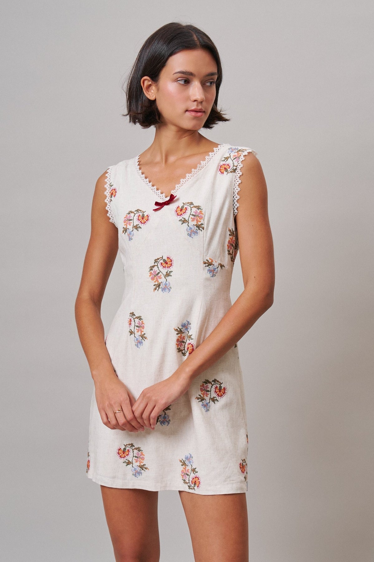 Wildflower Embroidered Mini Dress in Ivory - Women's Casual Dresses | Urban Daizy