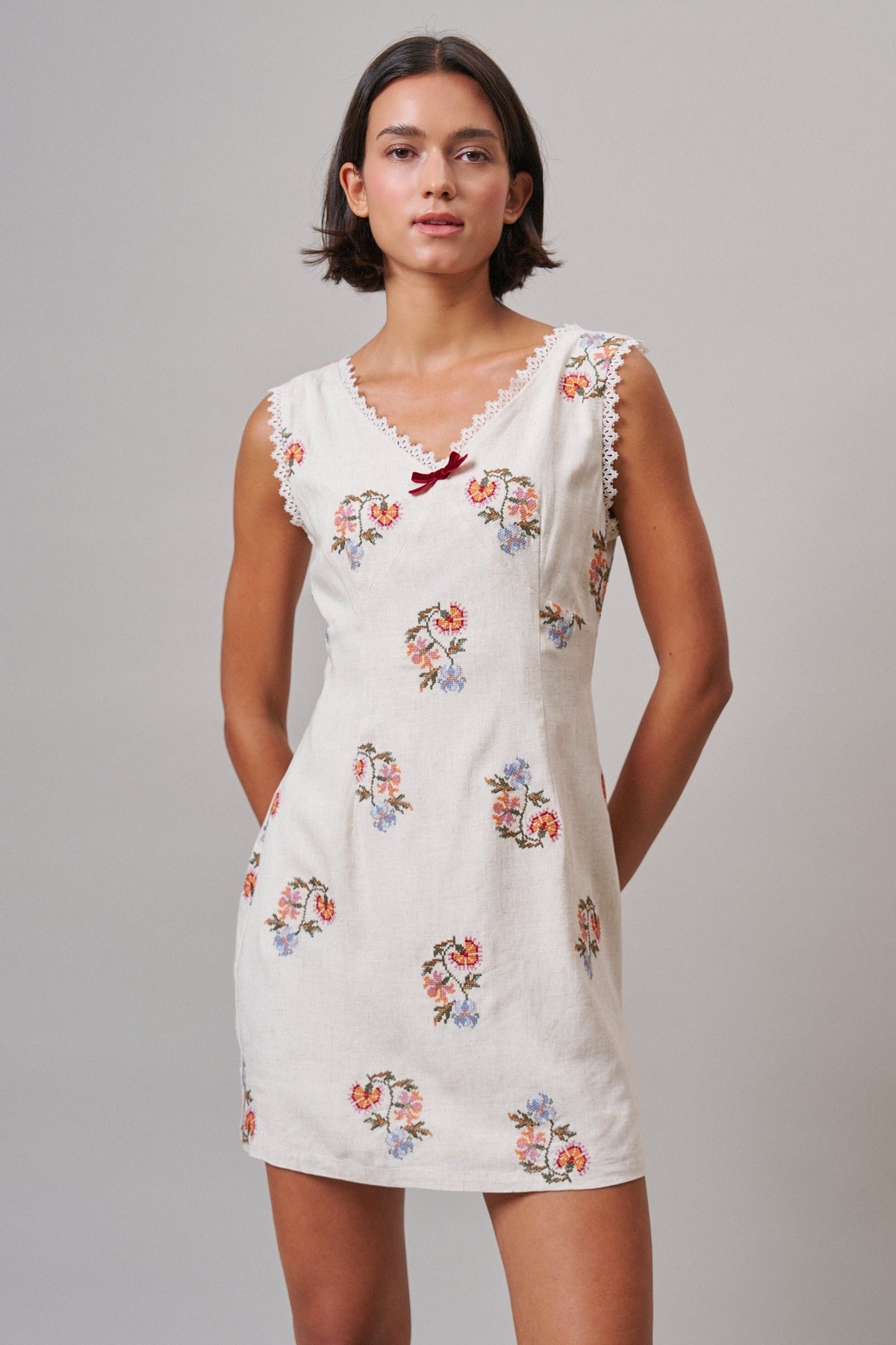 Wildflower Embroidered Mini Dress in Ivory - Women's Casual Dresses | Urban Daizy