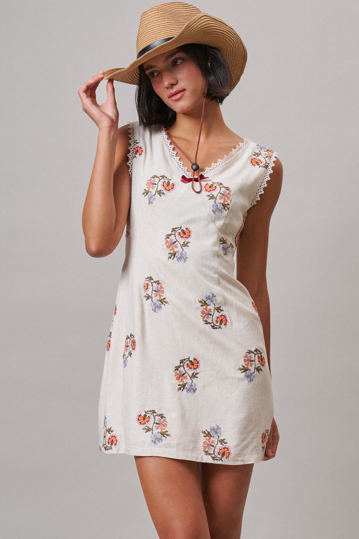 Wildflower Embroidered Mini Dress in Ivory - Women's Casual Dresses | Urban Daizy