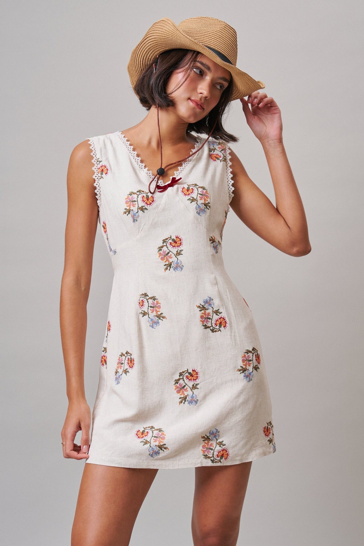 Wildflower Embroidered Mini Dress in Ivory - Women's Casual Dresses | Urban Daizy