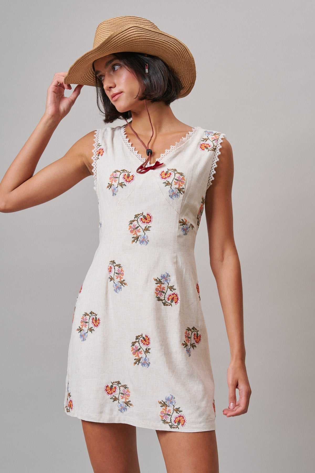 Wildflower Embroidered Mini Dress in Ivory - Women's Casual Dresses | Urban Daizy
