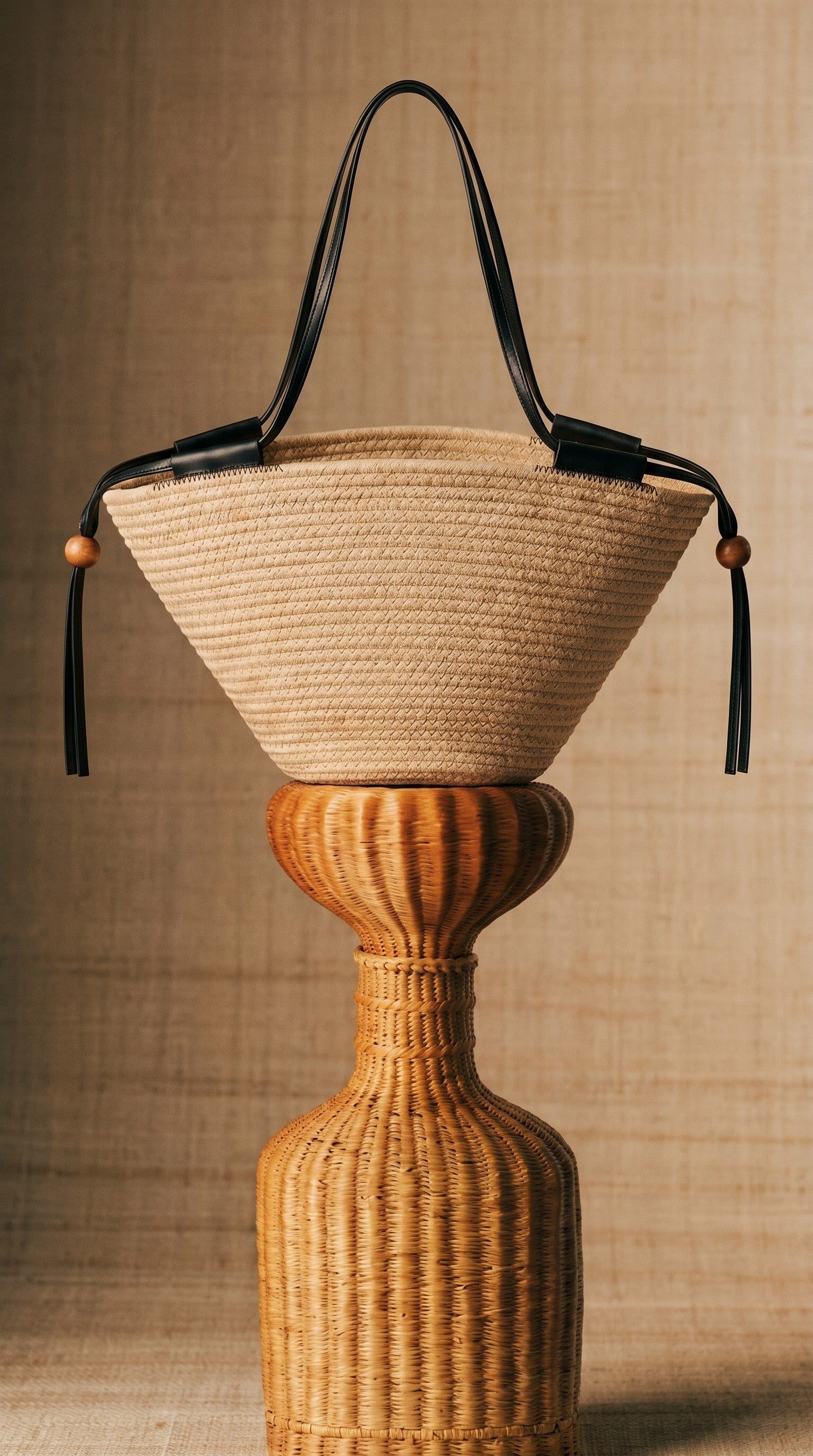 Woven Rope Tote Bag with Leather Handles in Tan - Women's Fashion | Urban Daizy