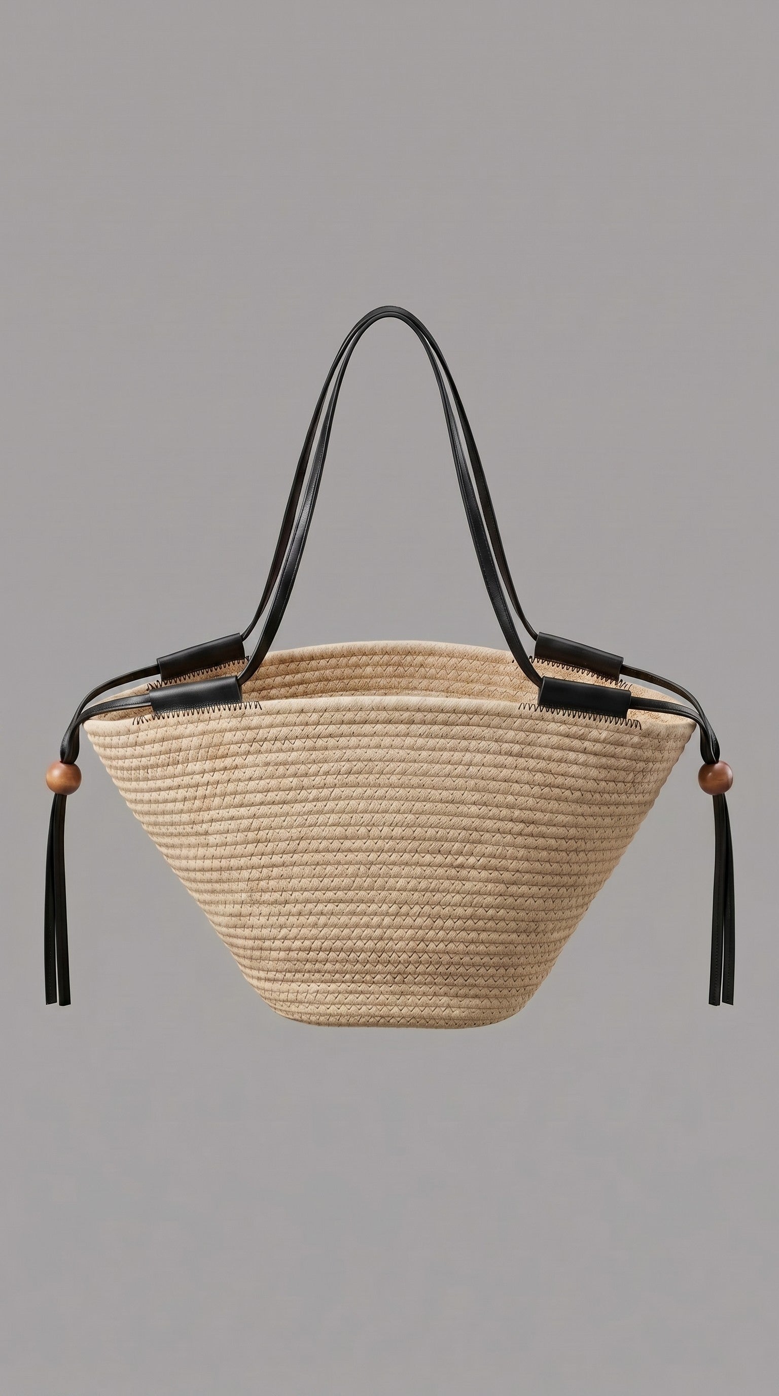 Woven Rope Tote Bag with Leather Handles in Tan - Women's Fashion | Urban Daizy