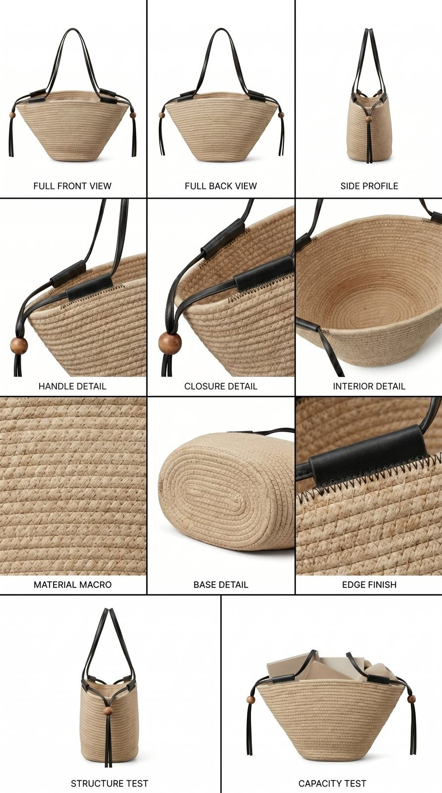 Woven Rope Tote Bag with Leather Handles in Tan - Women's Fashion | Urban Daizy