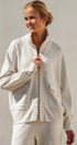 Scuba Knit Zip Up Track Bomber Jacket in White Melange - Women's Fashion | Urban Daizy