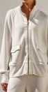 Scuba Knit Zip Up Track Bomber Jacket in White Melange - Women's Fashion | Urban Daizy
