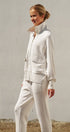 Scuba Knit Zip Up Track Bomber Jacket in White Melange - Women's Fashion | Urban Daizy