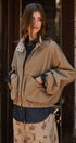 Cotton Twill Harrington Jacket With Striped Lining in Khaki - Women's Jackets & Blazers | Urban Daizy