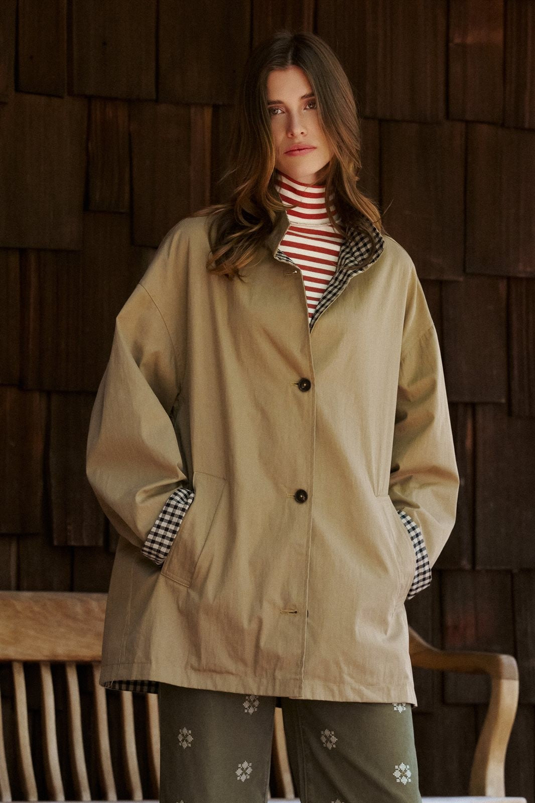 Gingham Lined Oversized Car Coat in Camel - Women's Jackets & Blazers | Urban Daizy