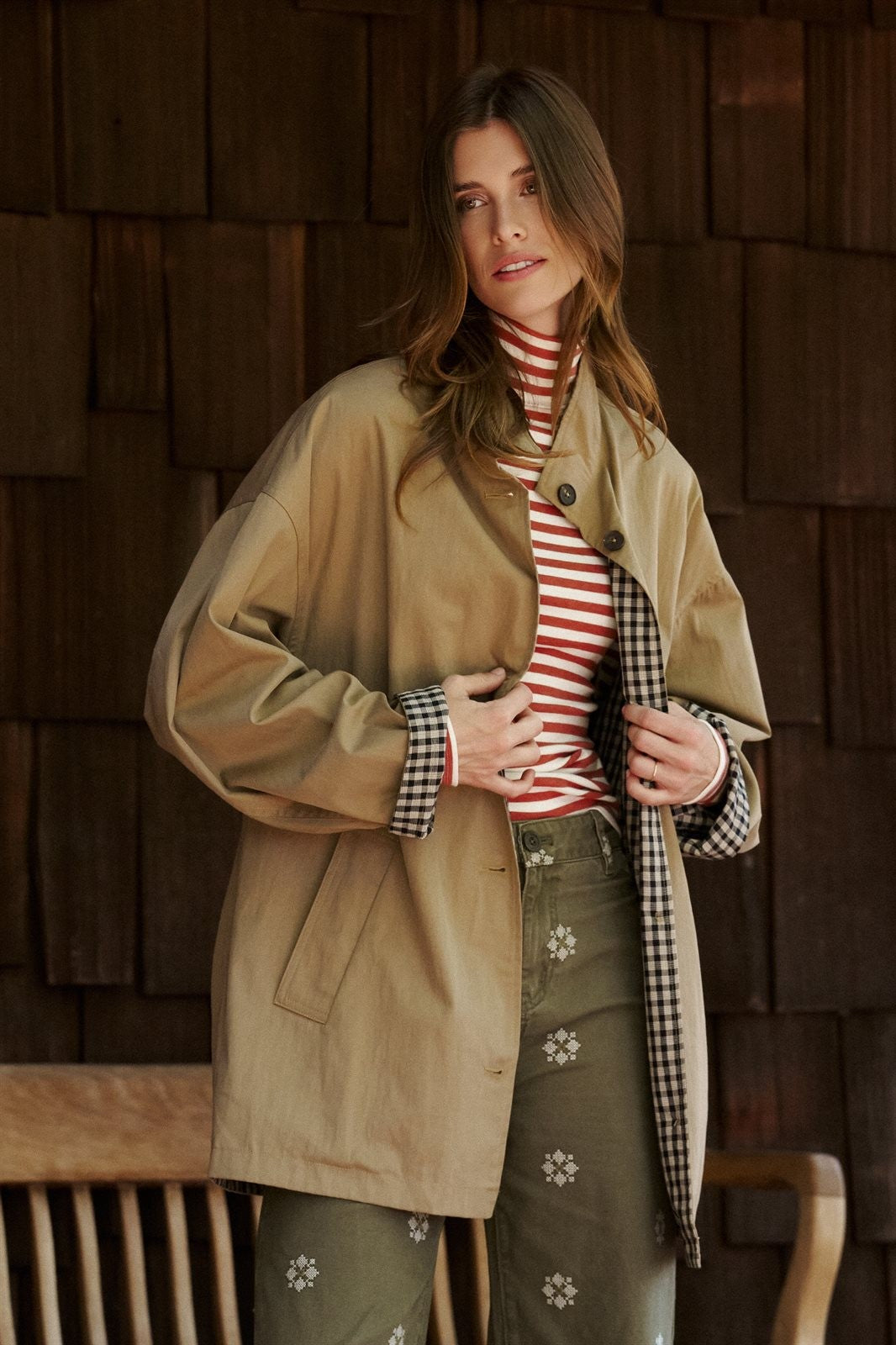 Gingham Lined Oversized Car Coat in Camel - Women's Jackets & Blazers | Urban Daizy