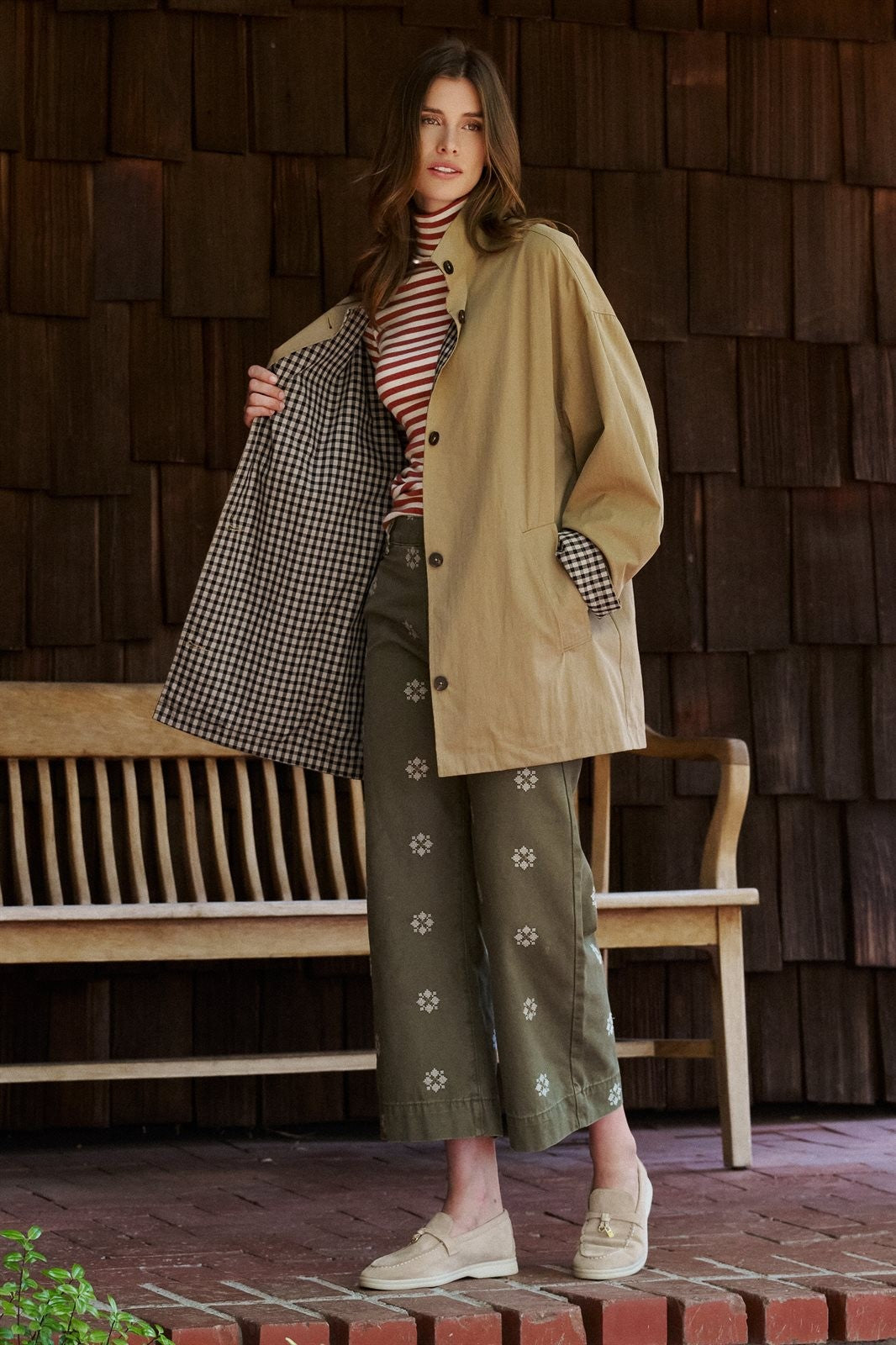 Gingham Lined Oversized Car Coat in Camel - Women's Jackets & Blazers | Urban Daizy