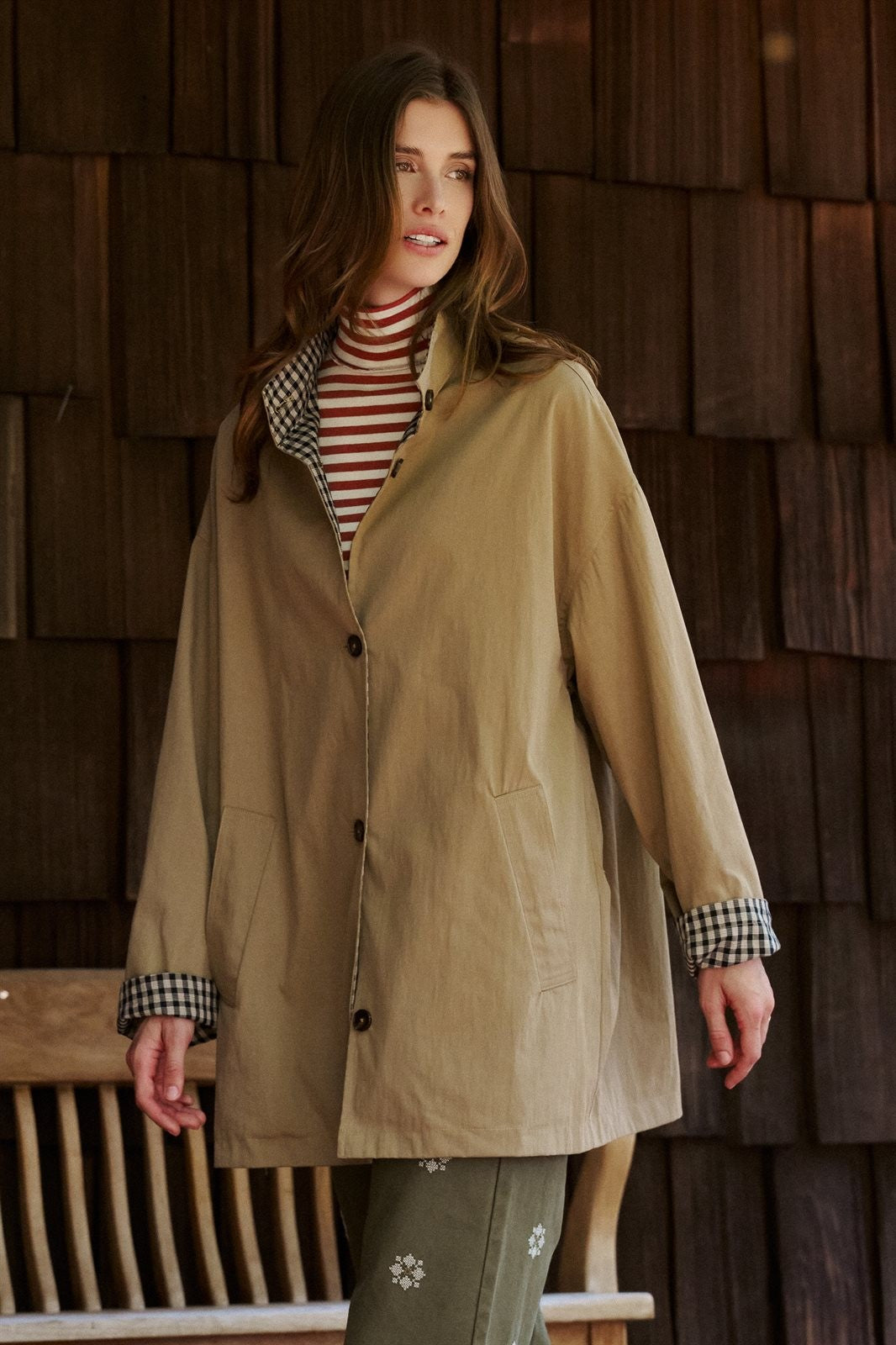 Gingham Lined Oversized Car Coat in Camel - Women's Jackets & Blazers | Urban Daizy
