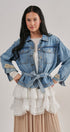 Belted Denim Jacket With Plaid Cuffs in Denim - Women's Jackets & Blazers | Urban Daizy
