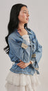 Belted Denim Jacket With Plaid Cuffs in Denim - Women's Jackets & Blazers | Urban Daizy