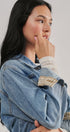 Belted Denim Jacket With Plaid Cuffs in Denim - Women's Jackets & Blazers | Urban Daizy