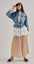 Belted Denim Jacket With Plaid Cuffs in Denim - Women's Jackets & Blazers | Urban Daizy