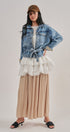 Belted Denim Jacket With Plaid Cuffs in Denim - Women's Jackets & Blazers | Urban Daizy