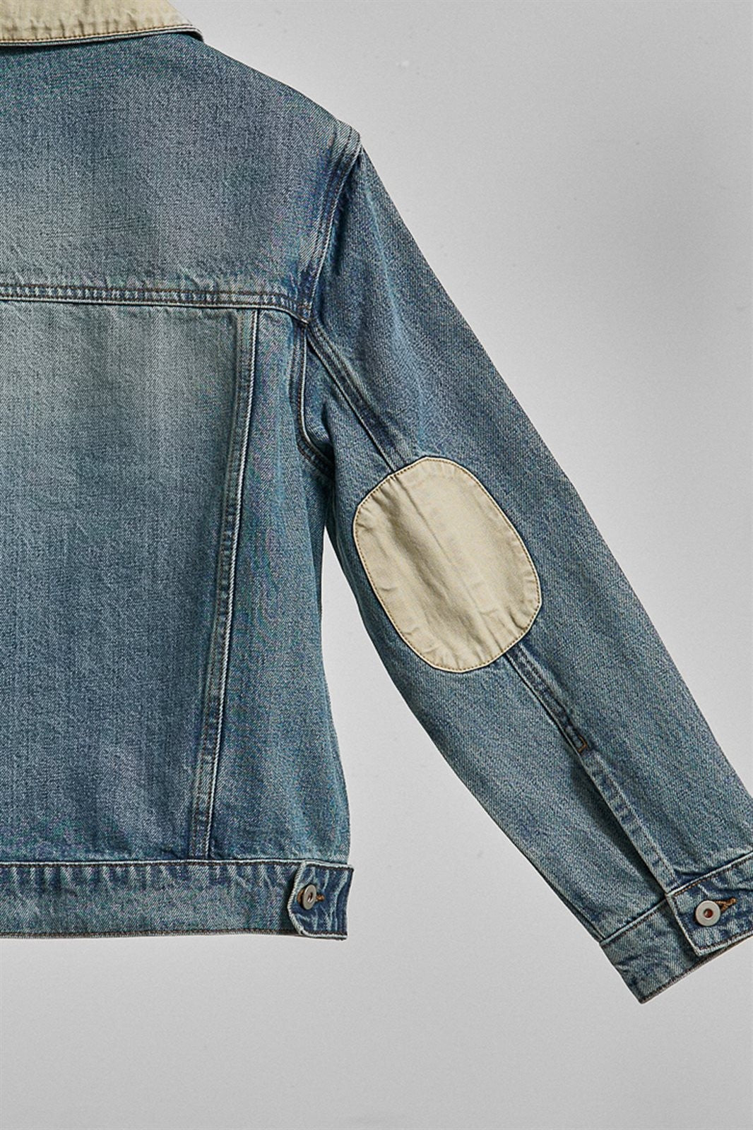Vintage Wash Denim Jacket With Elbow Patches in Denim - Women's Fashion | Urban Daizy