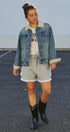 Vintage Wash Denim Jacket With Elbow Patches in Denim - Women's Fashion | Urban Daizy