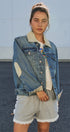 Vintage Wash Denim Jacket With Elbow Patches in Denim - Women's Fashion | Urban Daizy