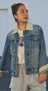 Vintage Wash Denim Jacket With Elbow Patches in Denim - Women's Fashion | Urban Daizy