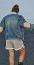 Vintage Wash Denim Jacket With Elbow Patches in Denim - Women's Fashion | Urban Daizy