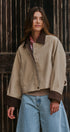 Faux Leather Jacket With Corduroy Collar in Khaki - Women's Jackets & Blazers | Urban Daizy