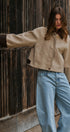 Faux Leather Jacket With Corduroy Collar in Khaki - Women's Jackets & Blazers | Urban Daizy