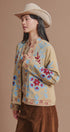 Embroidered Corduroy Folk Floral Jacket in Khaki - Women's Fashion | Urban Daizy