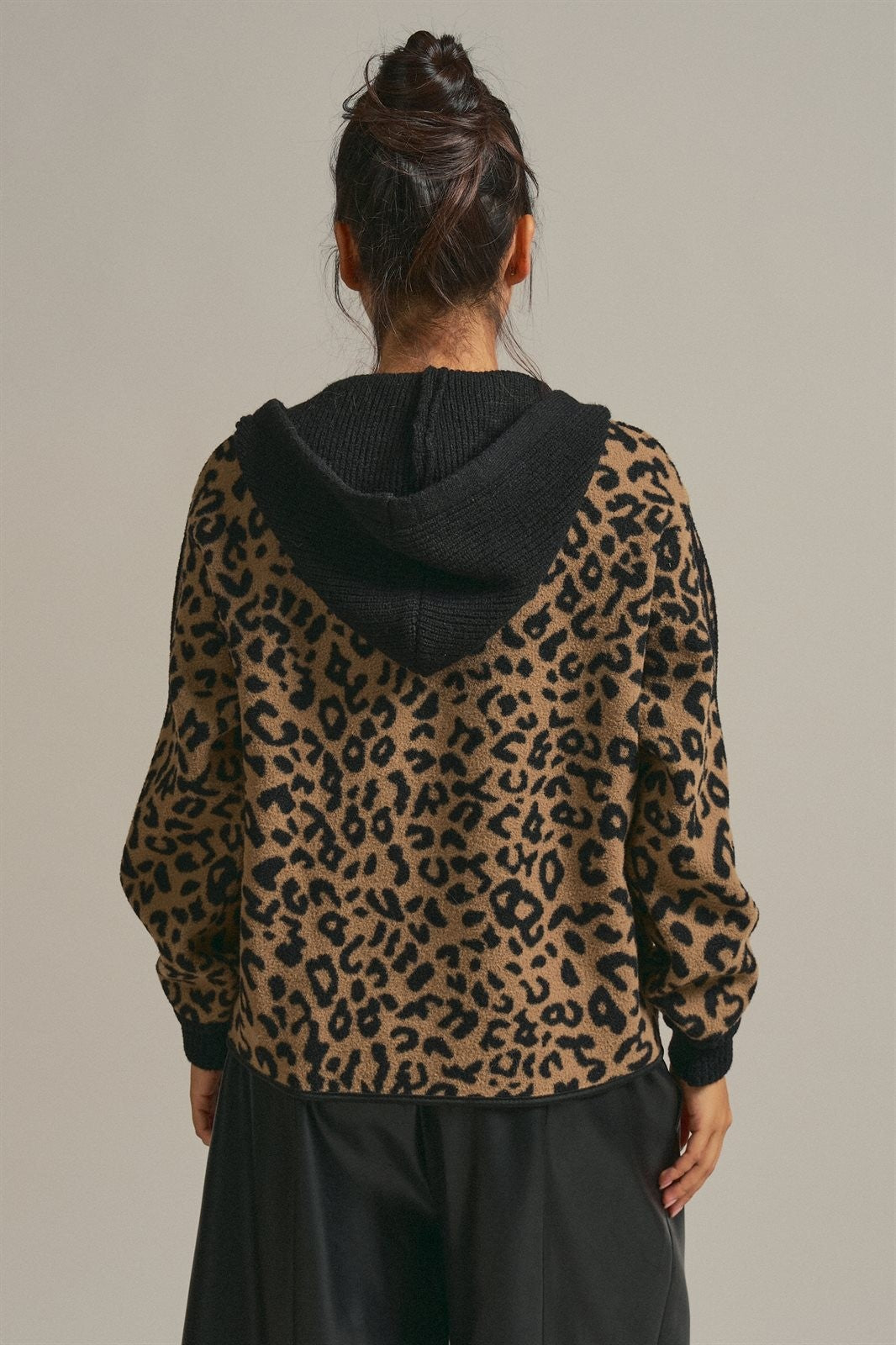 Hooded Leopard Knit Jacket With Gold Buttons in Leopard - Women's Fashion | Urban Daizy