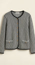 Vertical Stripe Knit Button Jacket with Gold Buttons in Ivory Black - Women's Fashion | Urban Daizy