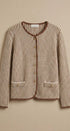 Vertical Stripe Knit Button Jacket with Gold Buttons in Ivory Brown - Women's Fashion | Urban Daizy