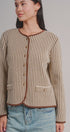 Vertical Stripe Knit Button Jacket with Gold Buttons in Ivory Brown - Women's Fashion | Urban Daizy