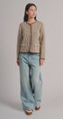 Vertical Stripe Knit Button Jacket with Gold Buttons in Ivory Brown - Women's Fashion | Urban Daizy