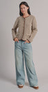 Vertical Stripe Knit Button Jacket with Gold Buttons in Ivory Brown - Women's Fashion | Urban Daizy