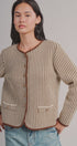 Vertical Stripe Knit Button Jacket with Gold Buttons in Ivory Brown - Women's Fashion | Urban Daizy